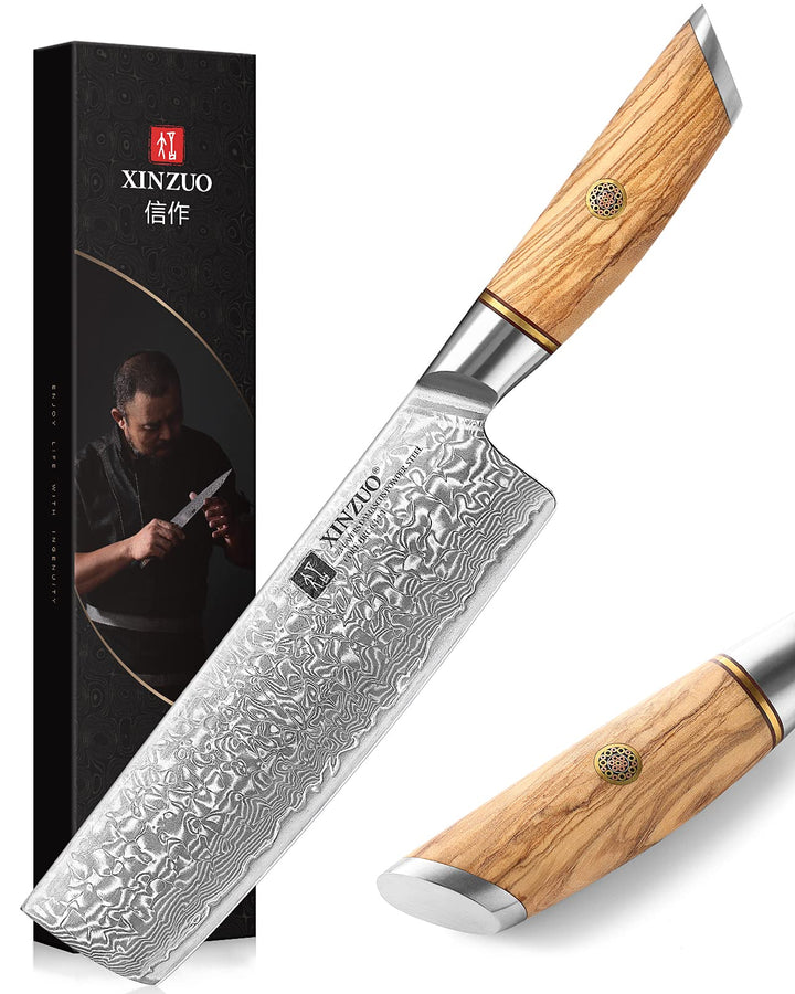 XINZUO Damaststahl 18.2cm Nakirimesser, scharf Küchenmesser 73 Schichten Damastpulverstahl profi Koc