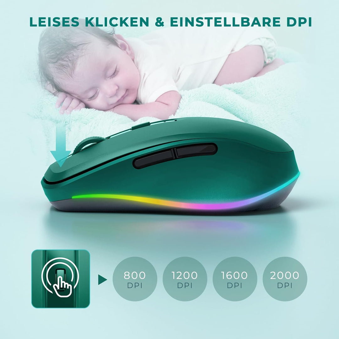 seenda Kabellose Maus mit Jiggler, Wiederaufladbare 2.4G Funkmaus mit Beleuchtung, Leise Wireless Mo