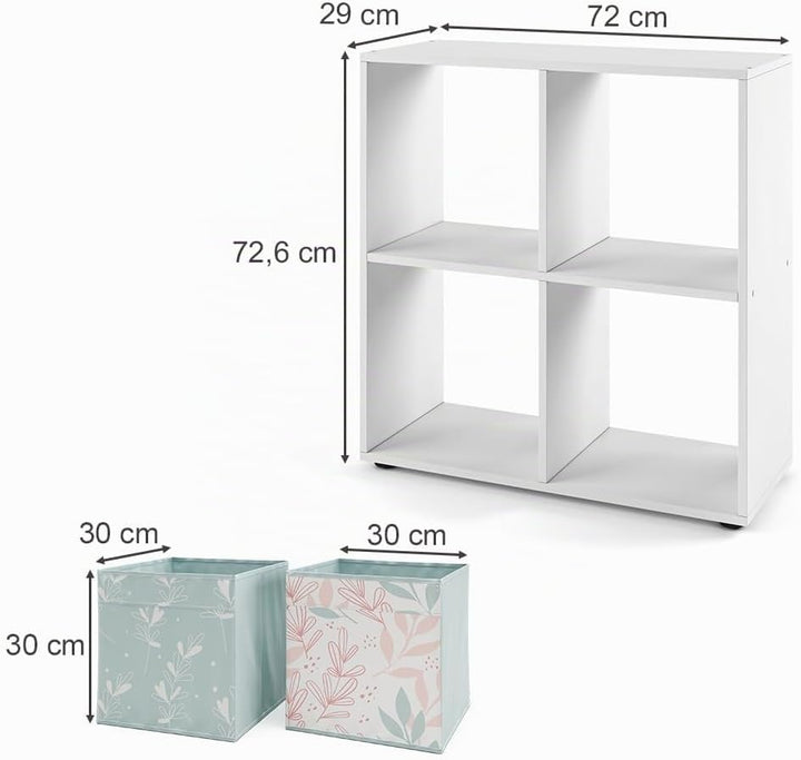 Vicco Raumteiler Tetra, Weiss, 72 x 72.6 cm mit 4 Faltboxen Opt.1 Raumteiler 73x72 cm mit Faltbox Fl
