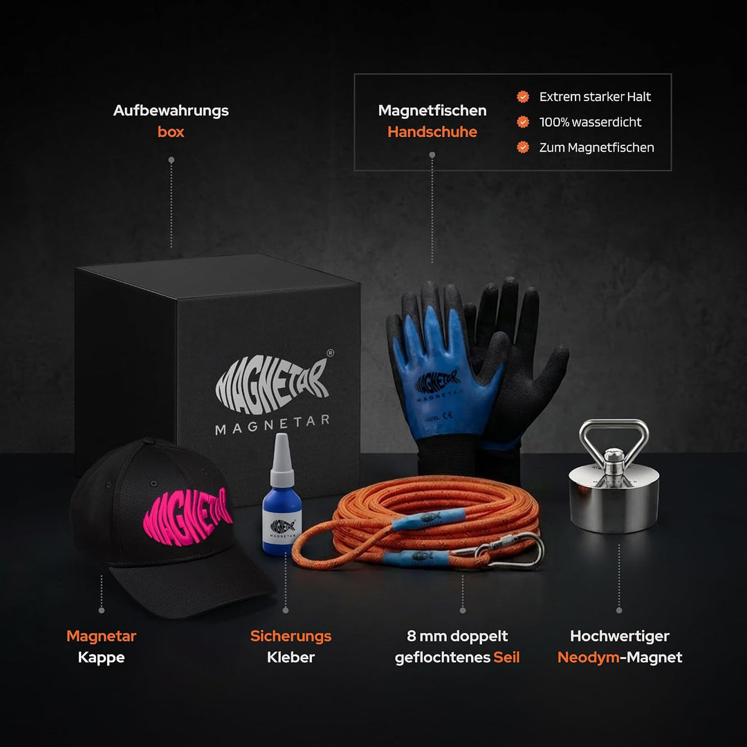 Magnetar - Magnetfischen Set für Frauen - Allround 600kg Bergemagnet - Magnetangel Paket mit Cap/Sei