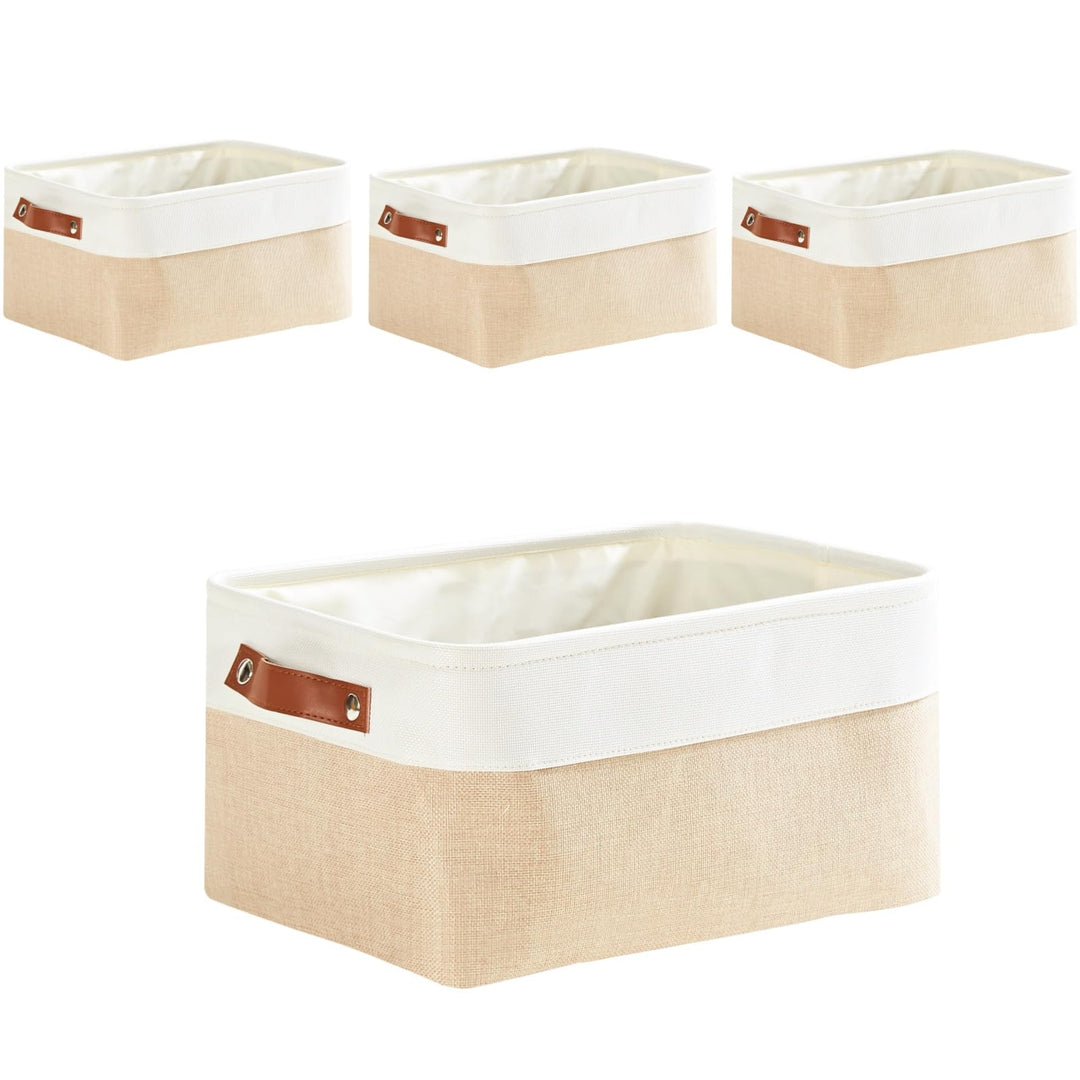 Mangata Faltbare Aufbewahrungskörbe mit Ledergriff,[4 Pack] Verdicktes Leinen Stoff Aufbewahrungsbox