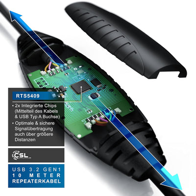 CSL - 10m USB 3.2 Repeaterkabel Verlängerungskabel aktiv - 10 Meter - USB 3.2 Gen1 - Repeater Verlän