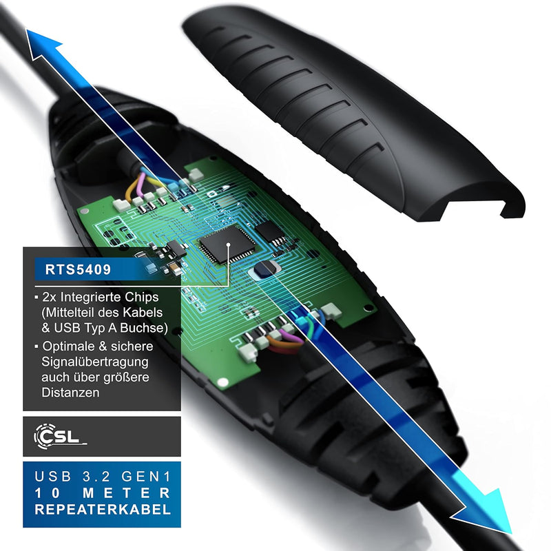 CSL - 10m USB 3.2 Repeaterkabel Verlängerungskabel aktiv - 10 Meter - USB 3.2 Gen1 - Repeater Verlän