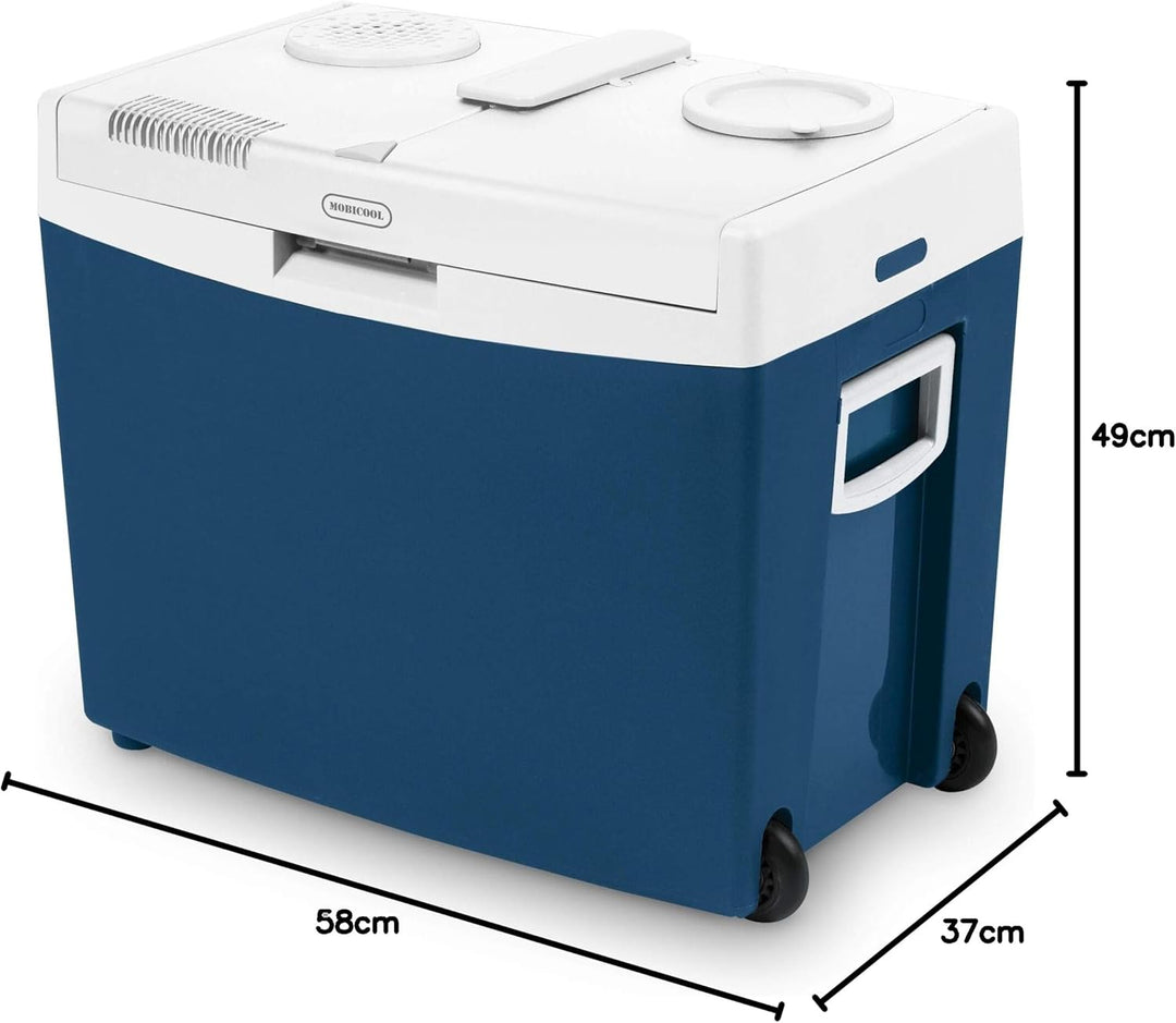 MOBICOOL MT35W Kühlbox mit Rollen und Griff, thermo-elektrisch, Batterieschutz, 33 Liter, 12 V und 2