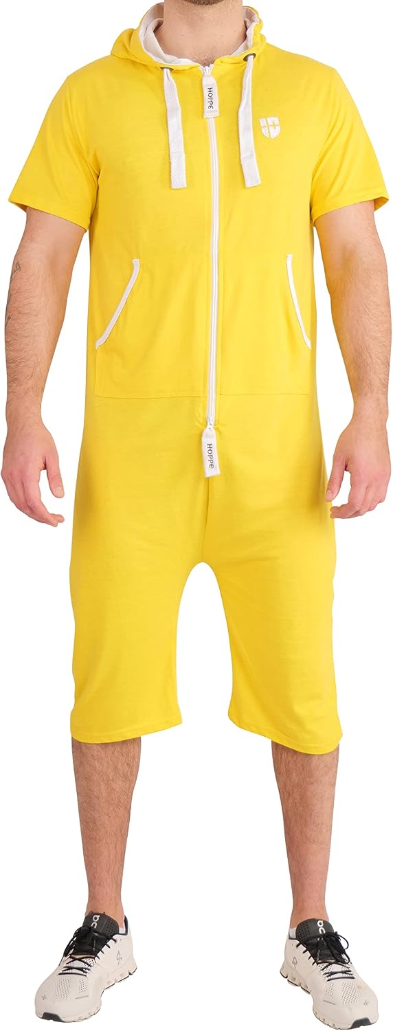 Herren Jumpsuit kurz Overall Einteiler Jogger für den Sommer XXL Slim Gelb, XXL Slim Gelb
