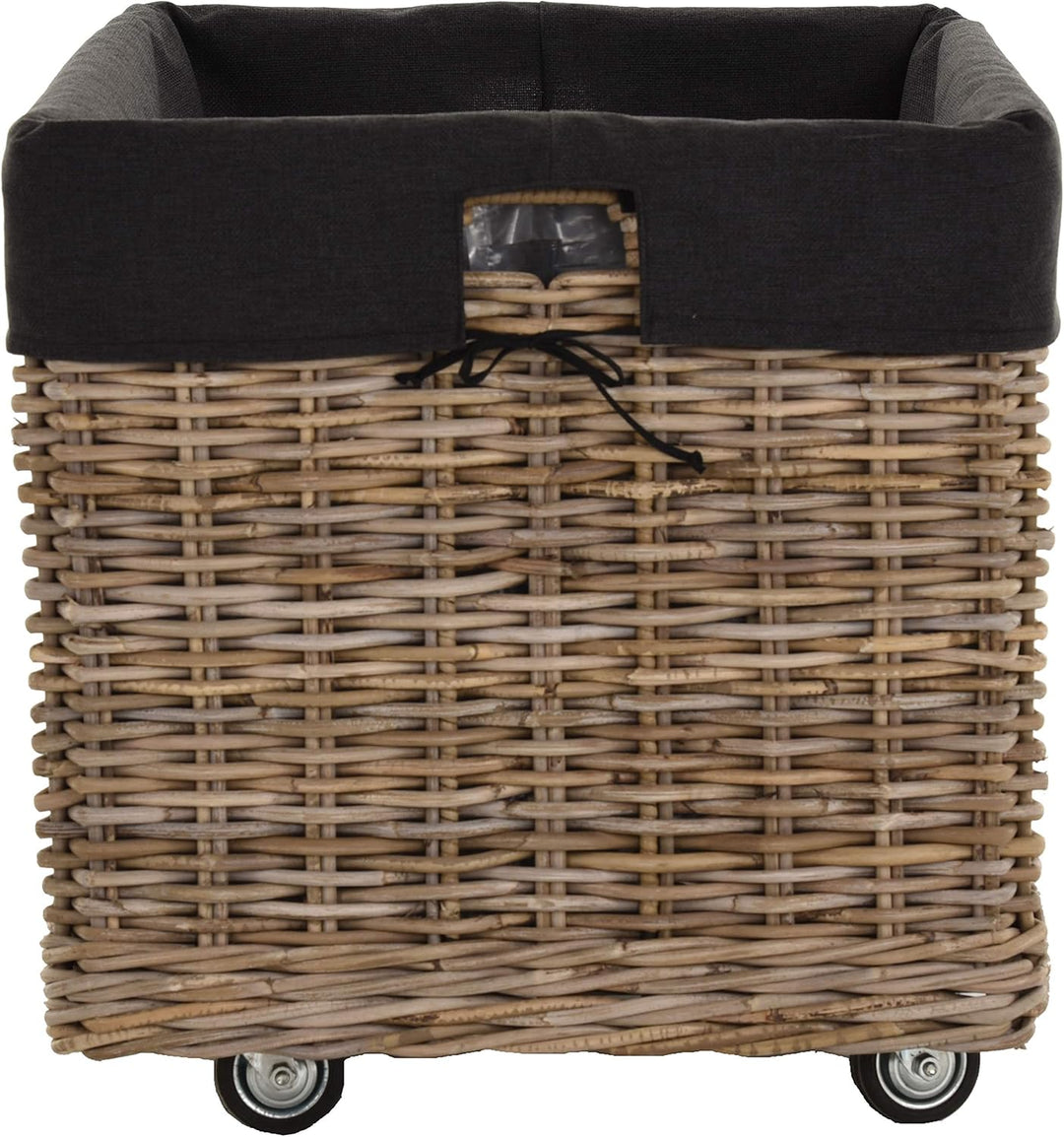 Grosser Rollkorb mit Griffen/Holzkorb mit Rollen aus grauem Natur Rattan/Aufbewahrung Holz-Wagen Räd
