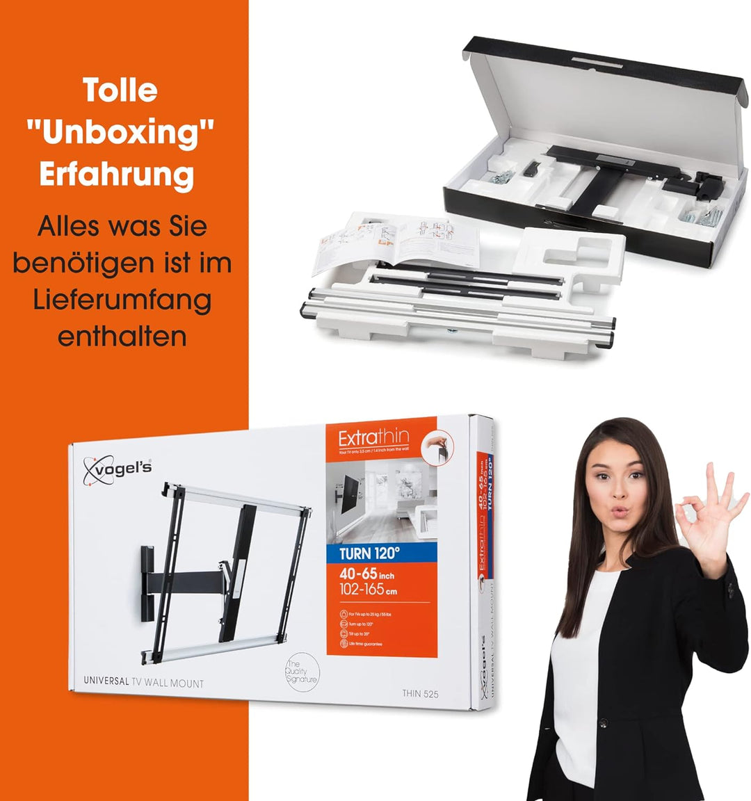 Vogel's THIN 525 schwenkbare TV-Wandhalterung für 40-65 Zoll (102-165 cm) Fernseher, schwenkbar bis