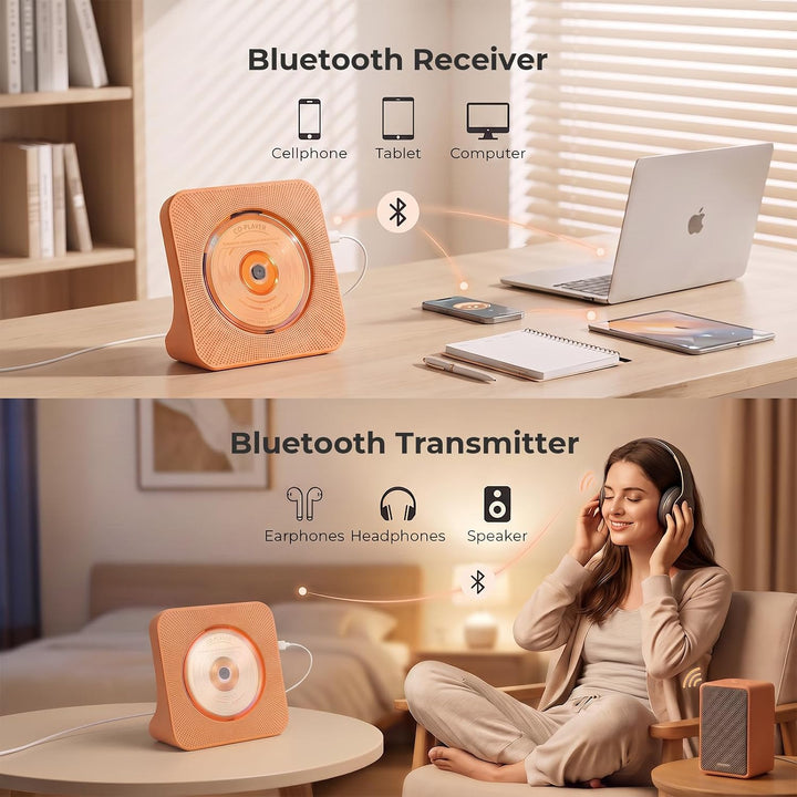CD Player mit Lautsprecher CD-Player Bluetooth 5.0 mit Fernbedienung Staubschutzhülle Bildschirm FM-