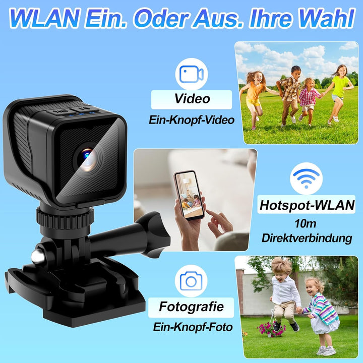 Pudet Luo Mini Kamera, Hotspot WiFi Tragbare Kleine Actionkamera für Sport, 1080P HD & 120° Ultra-We