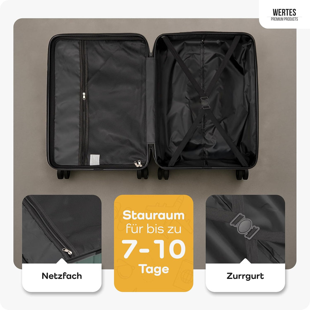 Hartschalen Koffer Mittel 67cm - 60L, TSA Schloss, Doppelrollen, Reisekoffer mit Rollen, Senfgelb 67