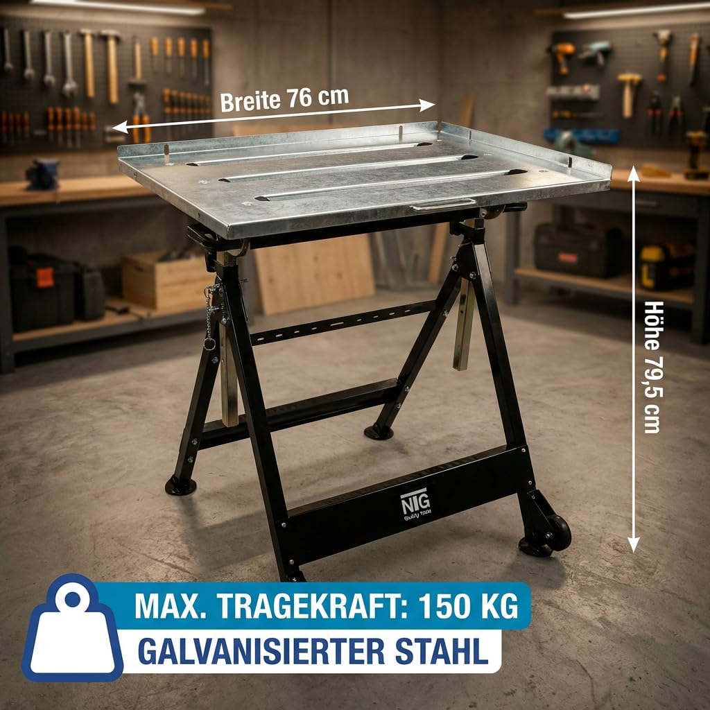klappbarer Schweisstisch mit stufenloser Neigung, Werkbank mit Stahlplatte ((Werkbank Werktisch