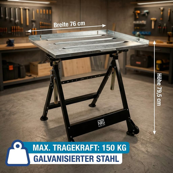 klappbarer Schweisstisch mit stufenloser Neigung, Werkbank mit Stahlplatte ((Werkbank Werktisch