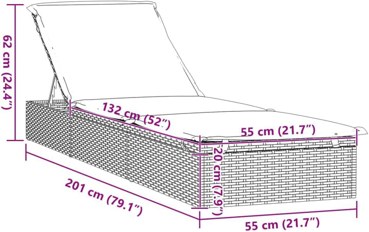 vidaXL Sonnenliegen 2 STK. mit Tisch Schwarz Poly Rattan, Schwarz