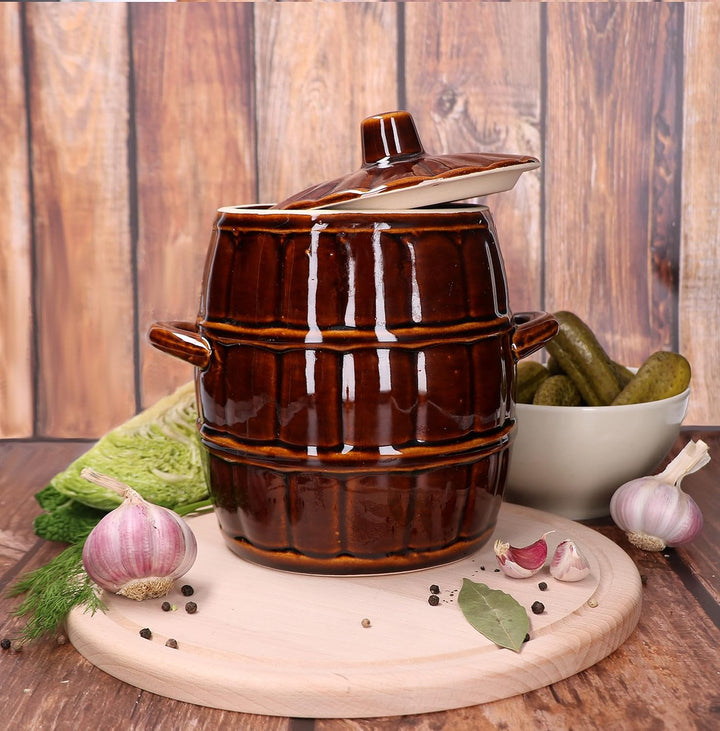 KOTARBAU® Steinguttopf 3,2 L Gärtopf Sauerkrauttopf Gurkentopf Einmachtopf aus Steinzeug mit Deckel