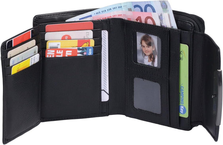 Damenbörse CILINIE in Echt-Leder, schwarz, Schwarz