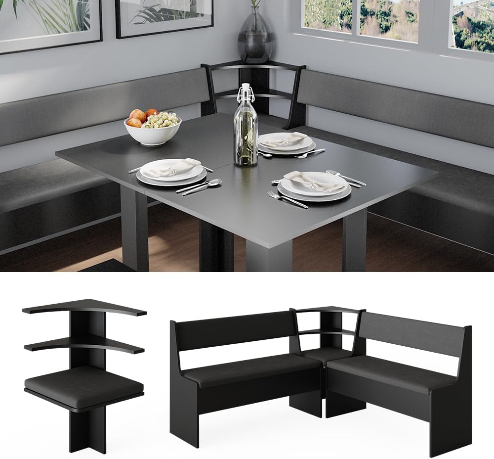 Vicco Esszimmer-Eckbank Roman, Schwarz, 43.5 x 43.5 cm Schwarz Sitzecke, Schwarz Sitzecke