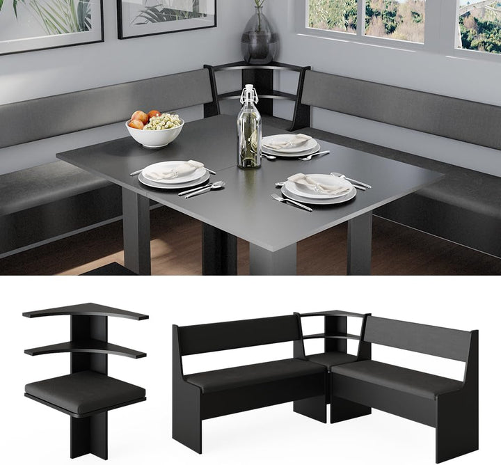 Vicco Esszimmer-Eckbank Roman, Schwarz, 43.5 x 43.5 cm Schwarz Sitzecke, Schwarz Sitzecke