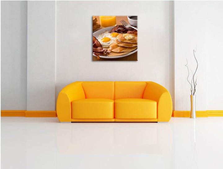 Pixxprint Frühstück, Format: 70x70 auf Leinwand, XXL riesige Bilder fertig gerahmt mit Keilrahmen, K