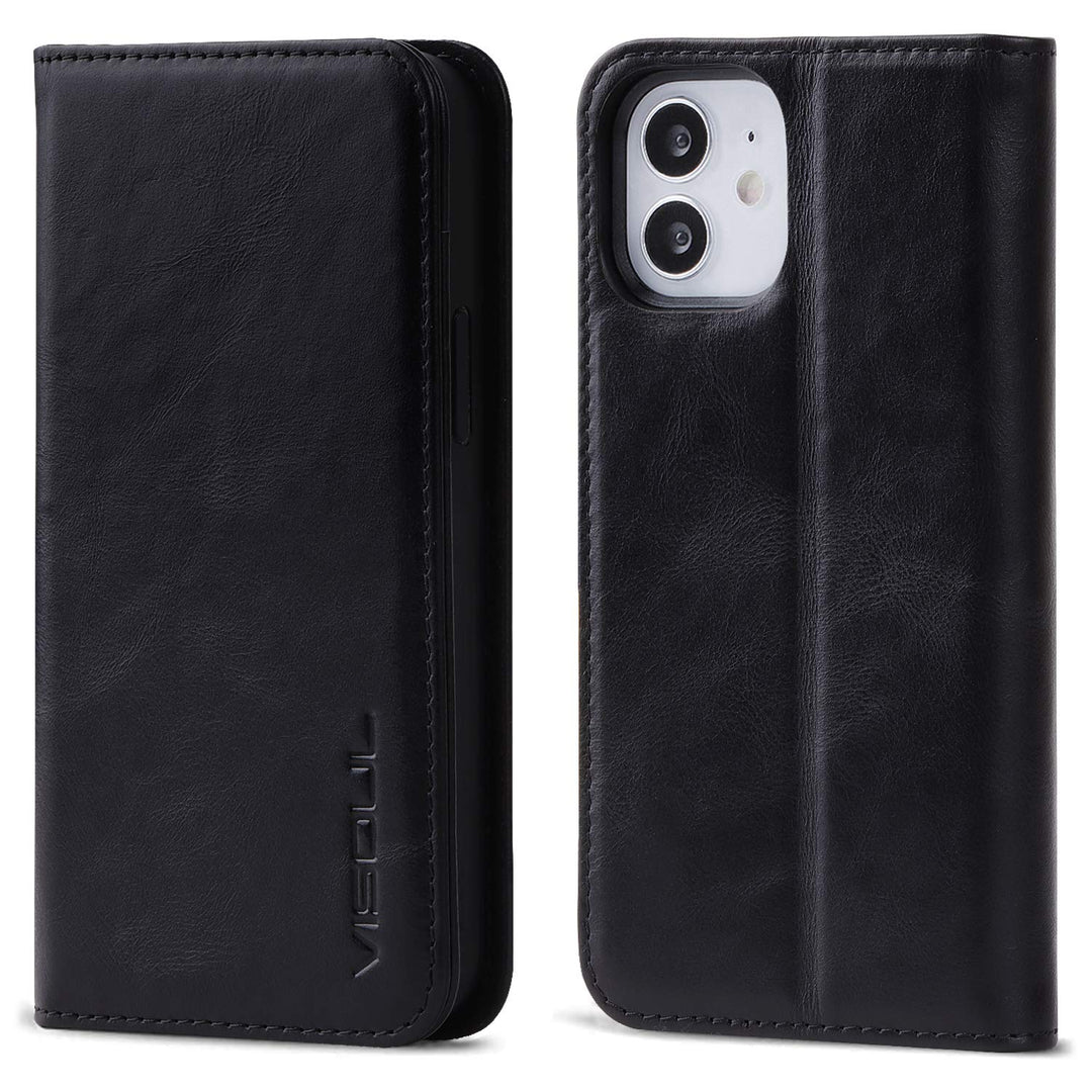 VISOUL iPhone 12 Mini Hülle,Stossfeste Handyhülle [Echtleder] [RFID Schützt] [Kartenfach] [Magnet] [