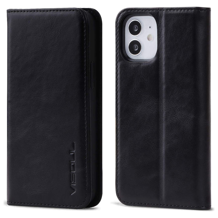 VISOUL iPhone 12 Mini Hülle,Stossfeste Handyhülle [Echtleder] [RFID Schützt] [Kartenfach] [Magnet] [