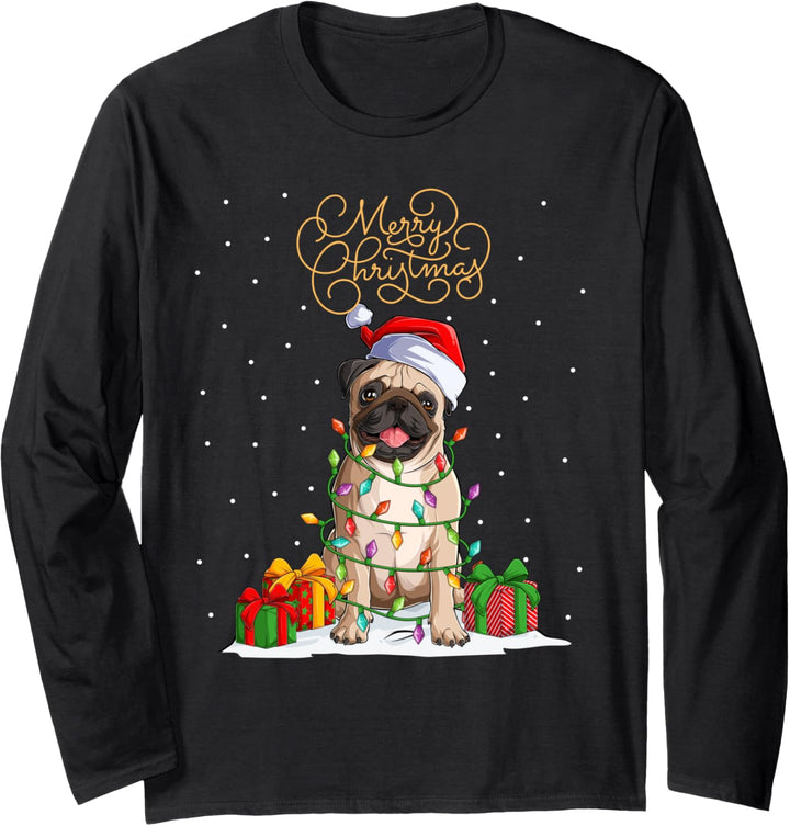 Mops Merry Christmas Xmas Lustiges Weihnachts Mops Langarmshirt