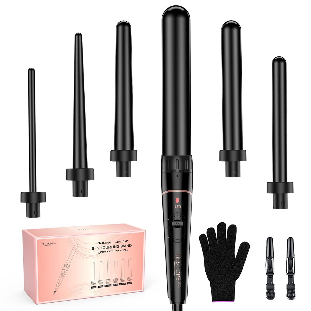 Lockenstab Grosse und Kleine Locken Set - 6 in 1 Mit Verschiedenen Aufsätzen Antistatische Keramik T