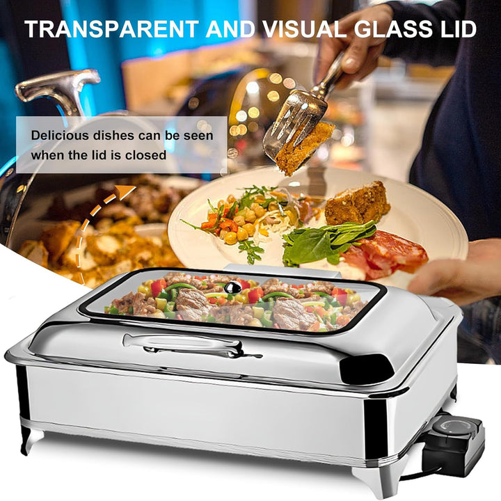 Chafing Dish Elektrisch, 9L Speisewärmer Buffetwärmer Elektrisch, Edelstahl Wärmebehälter Buffet für