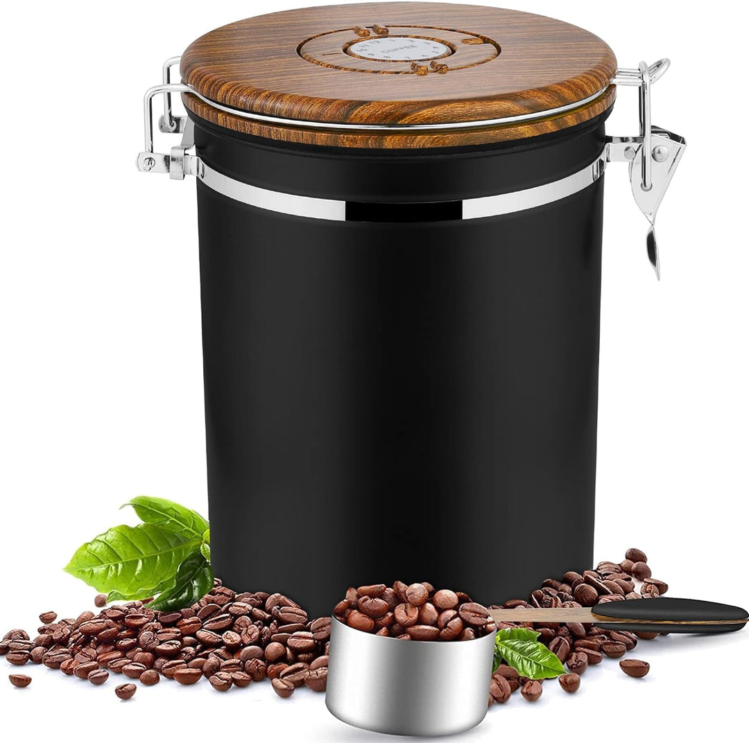 Dreamhigh® Kaffeedose Luftdicht 1kg Bohnen - Kaffeebehälter aus Edelstahl mit Messlöffel, Deckel aus