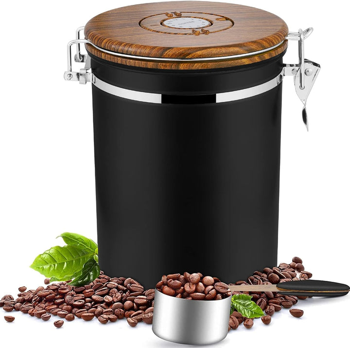 Dreamhigh® Kaffeedose Luftdicht 1kg Bohnen - Kaffeebehälter aus Edelstahl mit Messlöffel, Deckel aus