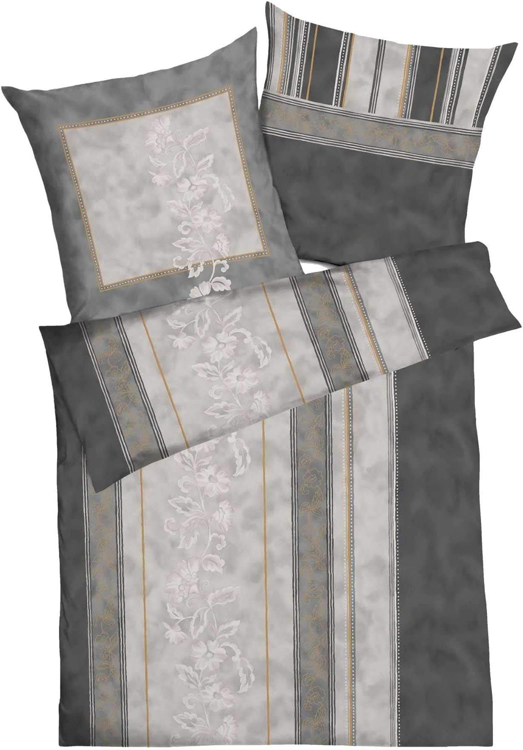 Kaeppel Satin Bettwäsche Verde Streifen Grau 135 x 200 cm + 80 x 80 cm