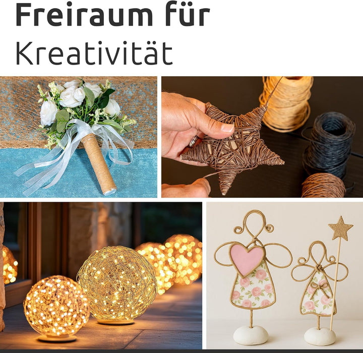 ECENCE Papierdraht zum Basteln 3x 80m, Blumenbindedraht & Dekodraht Natur für Blumenarrangements, Ve