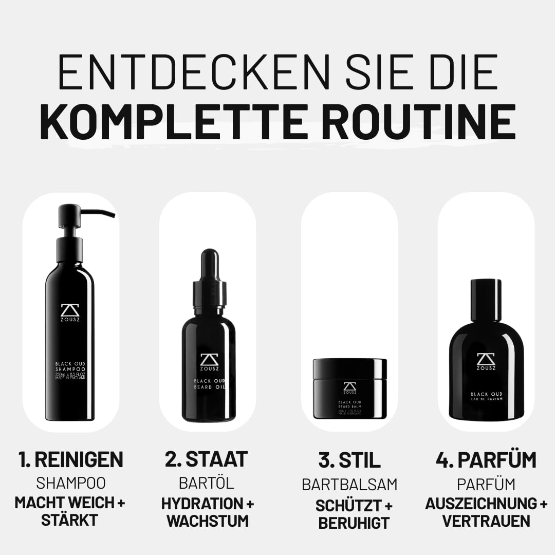 ZOUSZ Black Oud Bartbalsam Geschenkbox für Herren – Premium Bartpflege/Conditioner/Bartweichmacher –