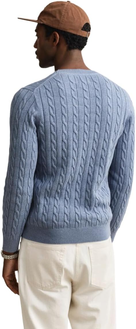 GANT Herren Cotton Cable C-Neck Pullover M Faded Denim, M Faded Denim
