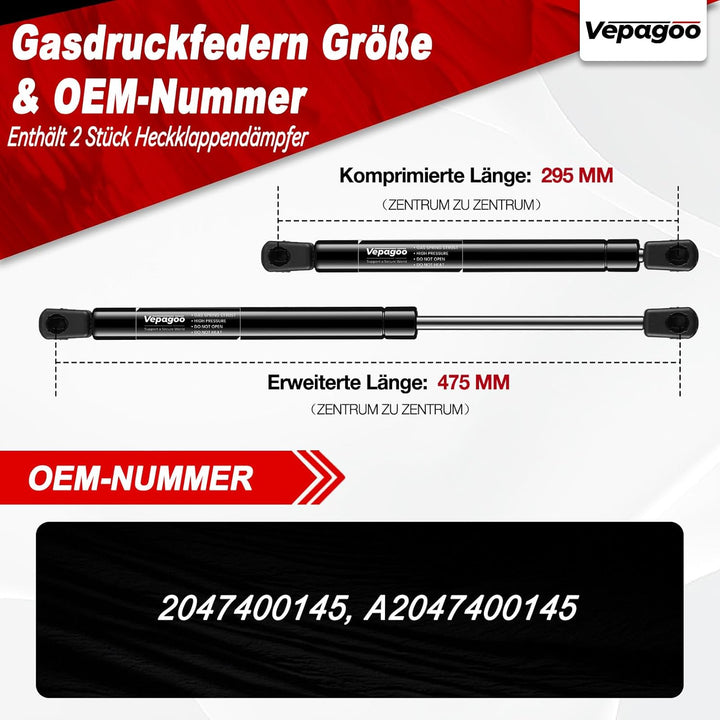 Vepagoo Gasfeder Gasdruckdämpfer Heckklappendämpfer für C-Klasse T-Model S204 160 180 200 220 230 AM