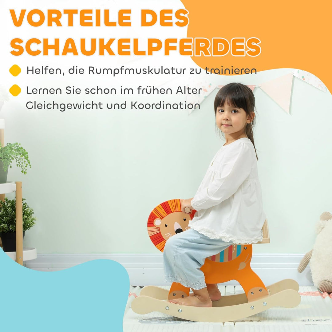 AIYAPLAY Schaukelpferd Holz, Kinder Schaukeltier mit Haltegriffen Schaukeltier Esel für Kinder von 2