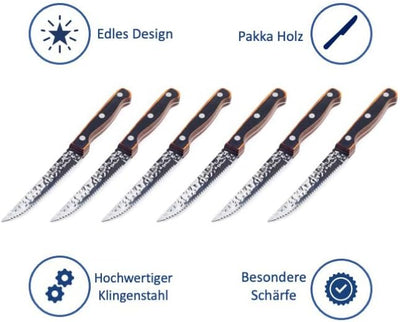 Hanseküche Steakmesser Set – 6x Hochwertige Steakmesser mit Holzgriff – Edles Besteck Set aus rostfr