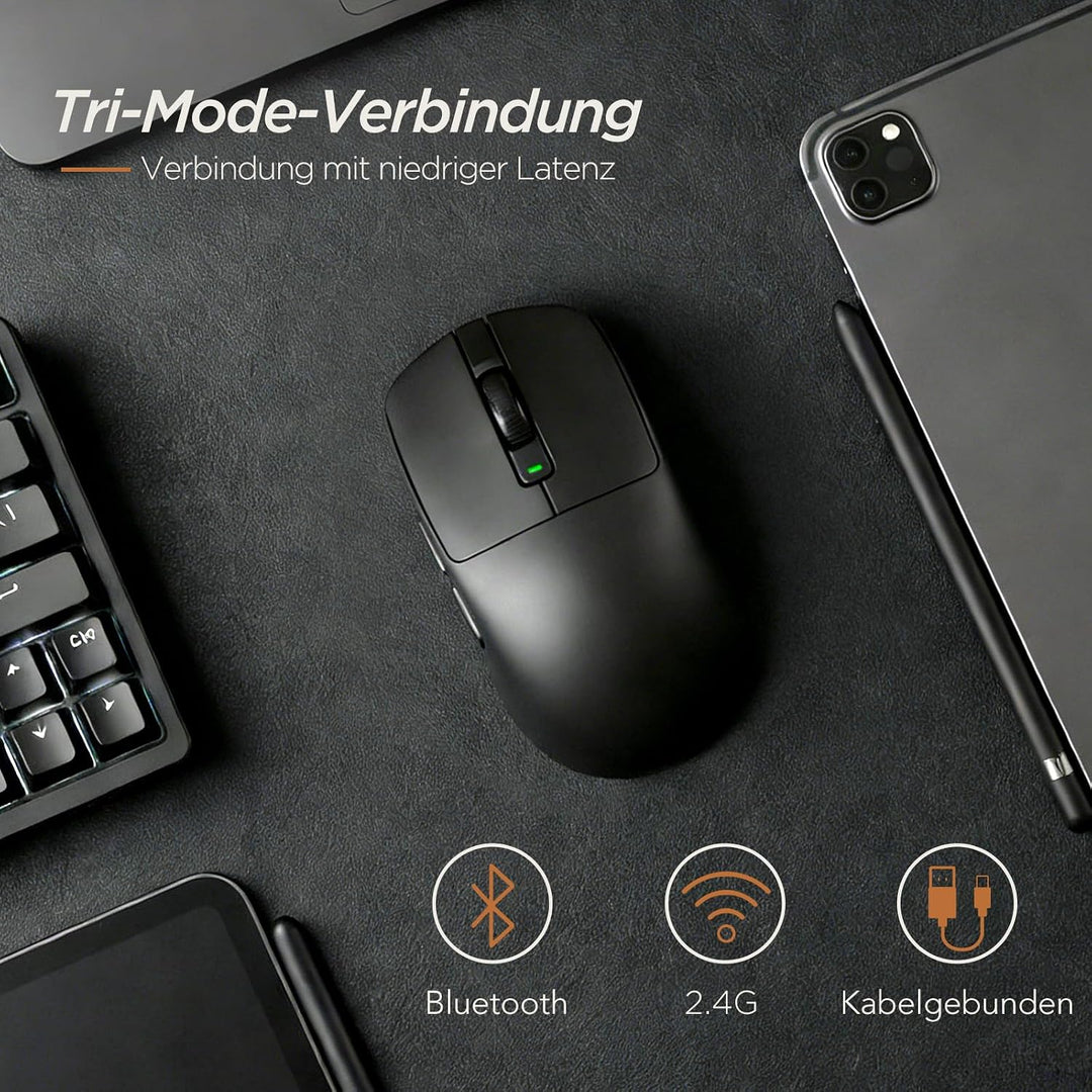 RK ROYAL KLUDGE RK MO3 Gaming Maus Kabellos 48g leichte PC Maus mit Bluetooth/2.4G/Kabel, 6000 DPI o