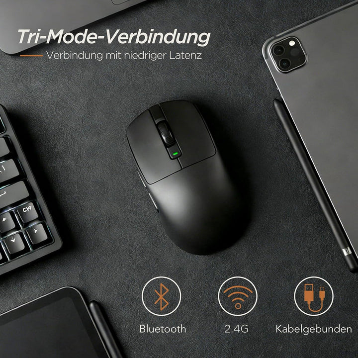 RK ROYAL KLUDGE RK MO3 Gaming Maus Kabellos 48g leichte PC Maus mit Bluetooth/2.4G/Kabel, 6000 DPI o