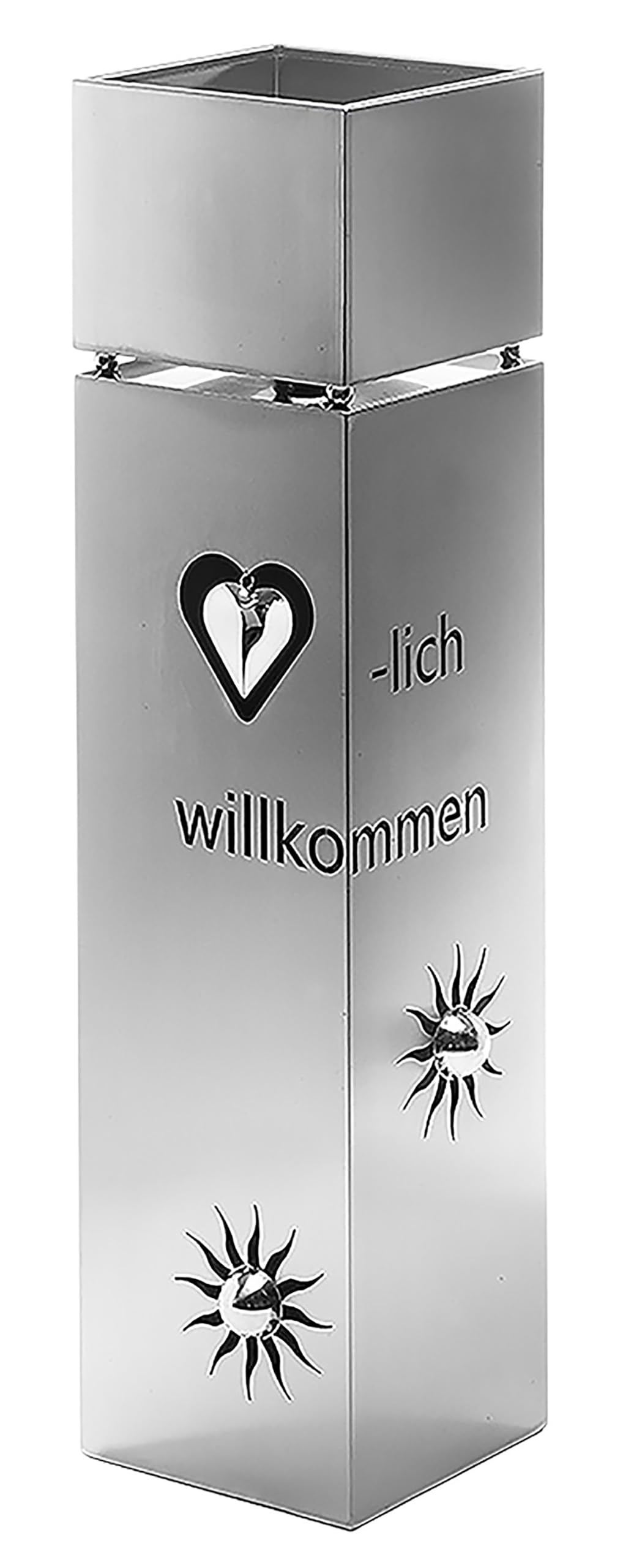 Pflanzsäule Gartensäule Blumensäule Dekosäule mit Schale -Herz- Edelstahl 100 cm Silber, Silber