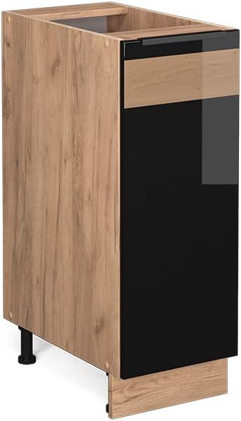 Vicco Apothekerschrank Fame-Line, Schwarz-Eiche Hochglanz/Goldkraft Eiche, 30 cm ohne Arbeitsplatte