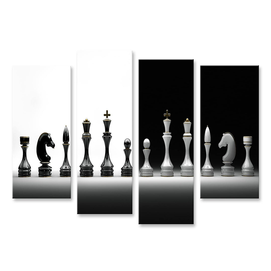 islandburner Bild auf Leinwand Komplettset Schach Bilder Wandbilder Poster Leinwand 130x80cm - 4 Tei