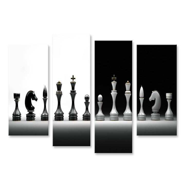 islandburner Bild auf Leinwand Komplettset Schach Bilder Wandbilder Poster Leinwand 130x80cm - 4 Tei