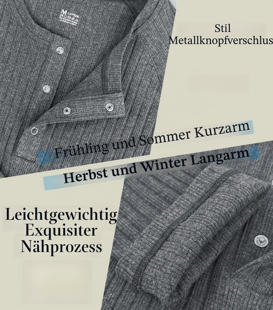 Muscle Cmdr Muscle Henley Shirt Herren Langarm, Slim-fit Langarmshirt, Freizeit T-Shirt aus Baumwoll