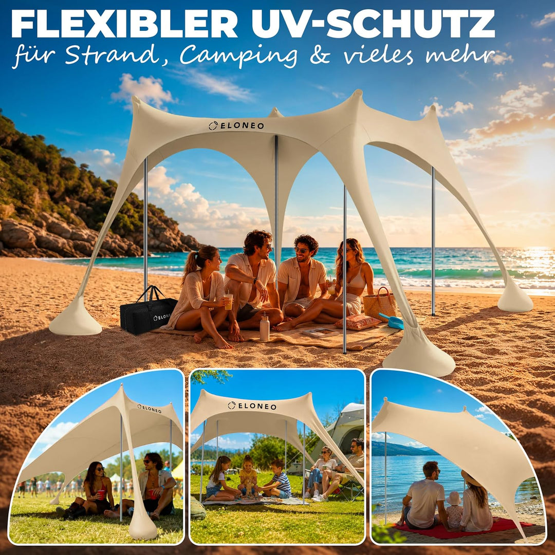 ELONEO Strandzelt, Sonnensegel Strand 228x214x200 cm, LSF 50+, Sonnenschutz für Strand mit Sandschau