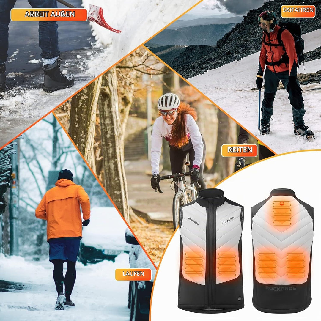 ROCKBROS Beheizte Weste USB Elektrische Heizweste mit 3 Temperaturstufen Waschbare Beheizbare Winter