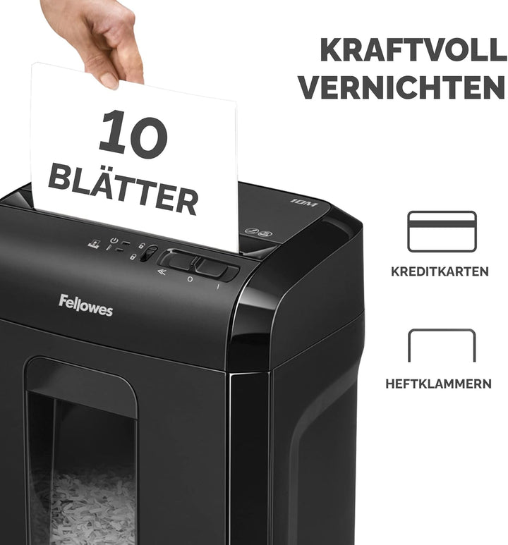 Sicherheitsstufe P5 Aktenvernichter: Fellowes Microcut (2000+ Partikel/A4), 10 Blatt, Powershred 10M