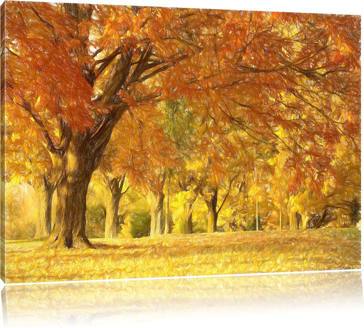 Pixxprint schöne Herbstlandschaft Kunst Buntstift Effekt, Format: 100x70 auf Leinwand, 100x70