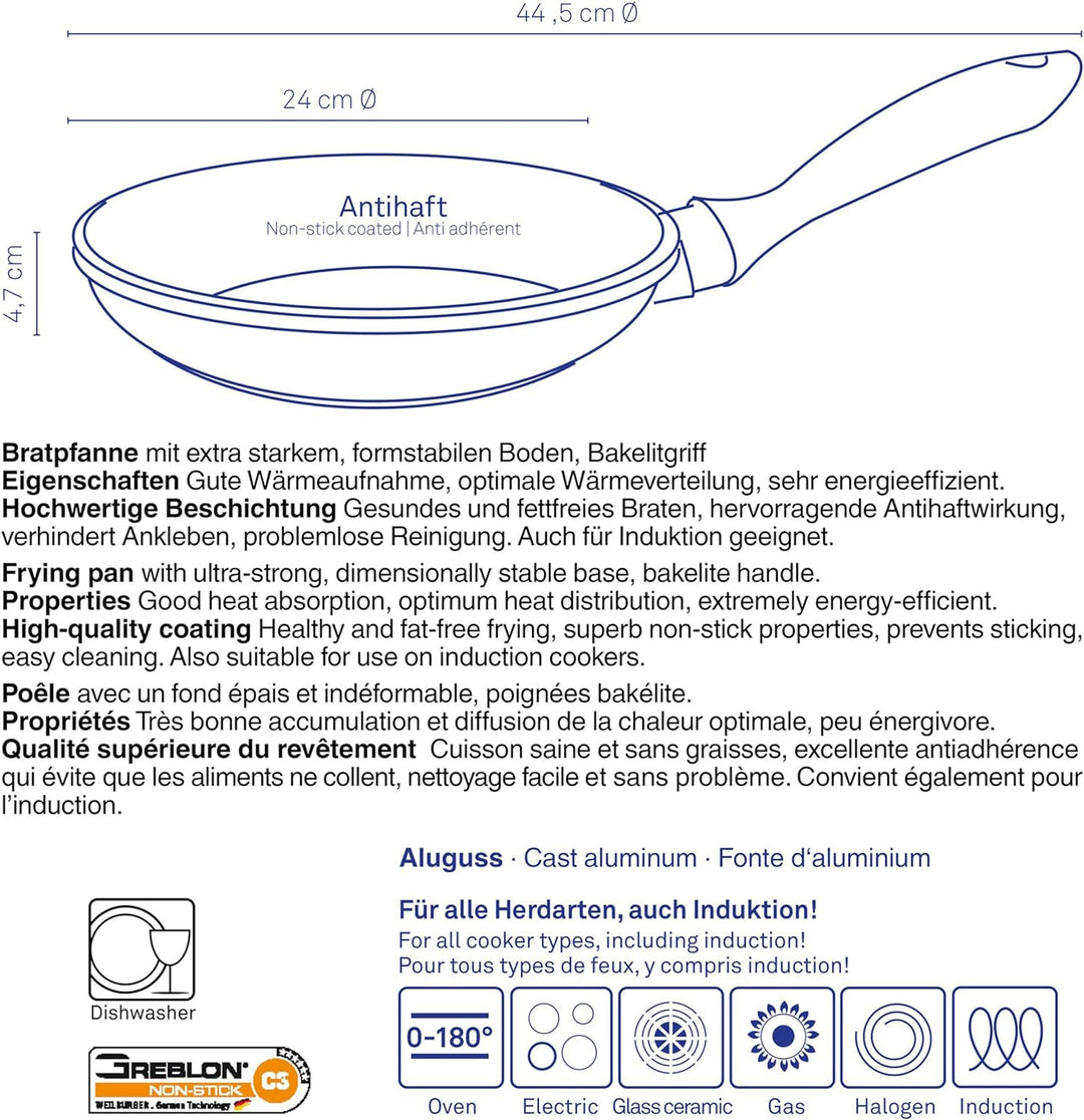 Kela 15150 Bratpfanne, Antihaftversiegelung, Aluguss 5 mm, Induktionsgeeignet, 24 cm Durchmesser, Ke