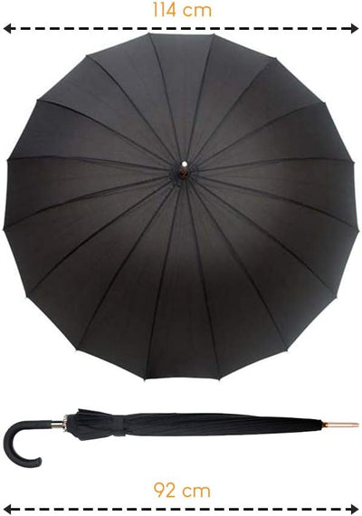 Smati Parapluie long noir automatique - Gentleman 16 baleines fibre de verre Susino Regenschirm, 92