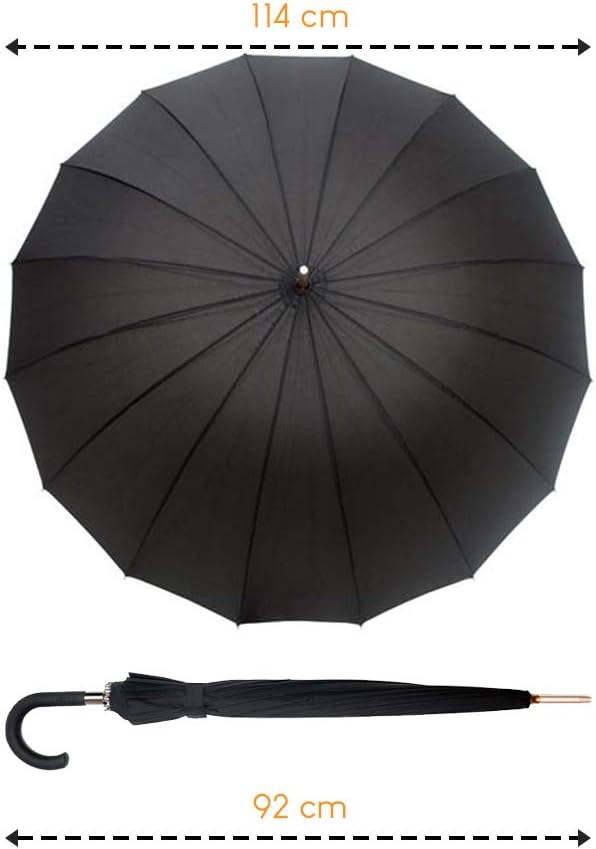 Smati Parapluie long noir automatique - Gentleman 16 baleines fibre de verre Susino Regenschirm, 92